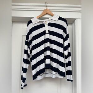 Long Sleeve Dark Blue Strip Polo Shirt